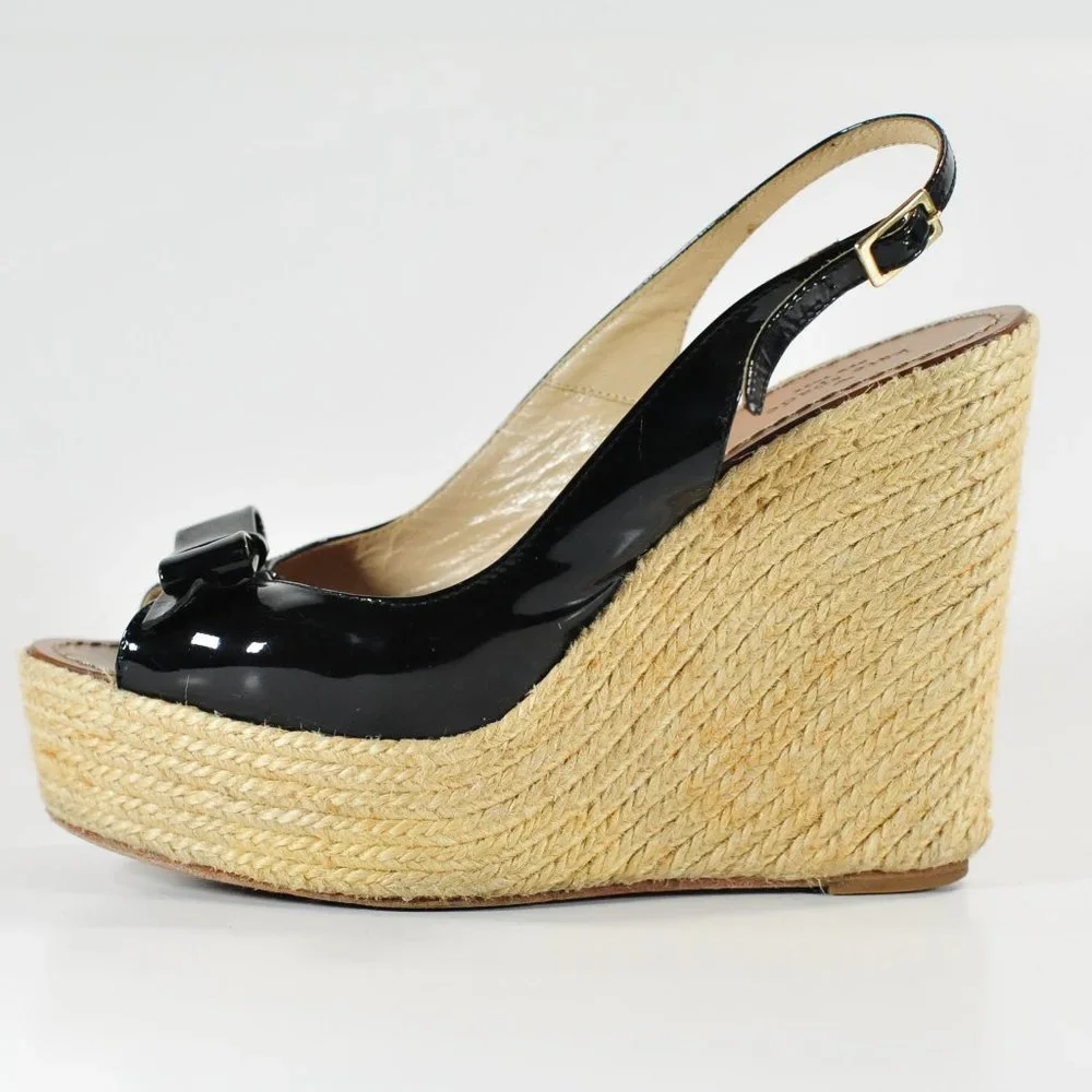 Kate Spade New York Black Patten Leather & Jute Wedge